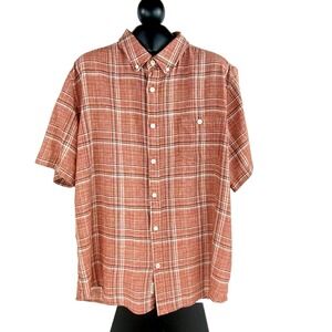 Weatherproof Short Sleeves Linen Shirt Mens XL Washable Striped Brick Red EUC